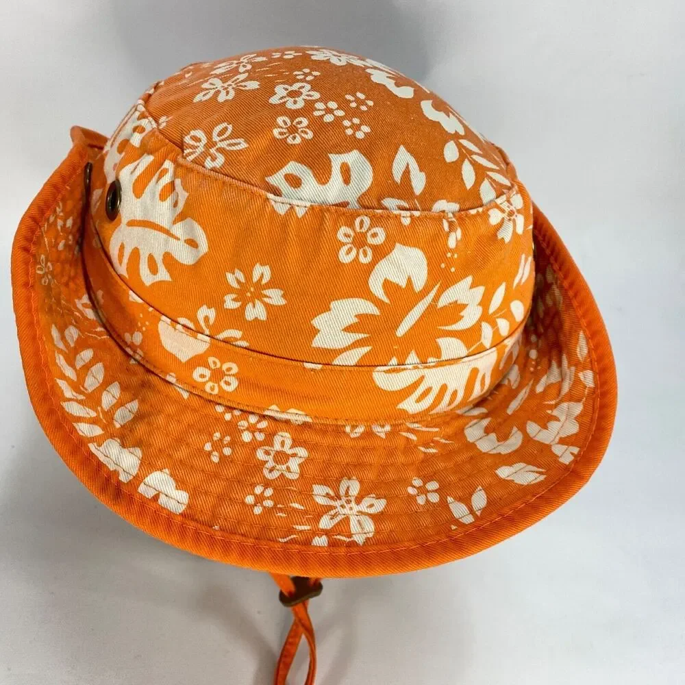 Dorfman Pacific Kindercaps Bucket Hat Cap 4-6X Orange White Leaves Snap Sides